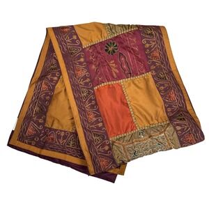Table Runner Patchwork Embroidered Burgundy Gold satin Orange Bohemian